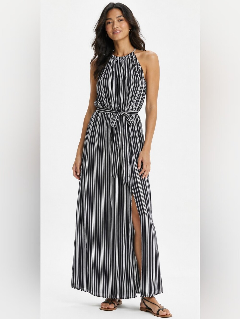 NWT Madewell Silk Maxi Dress Black & White Striped Size Medium